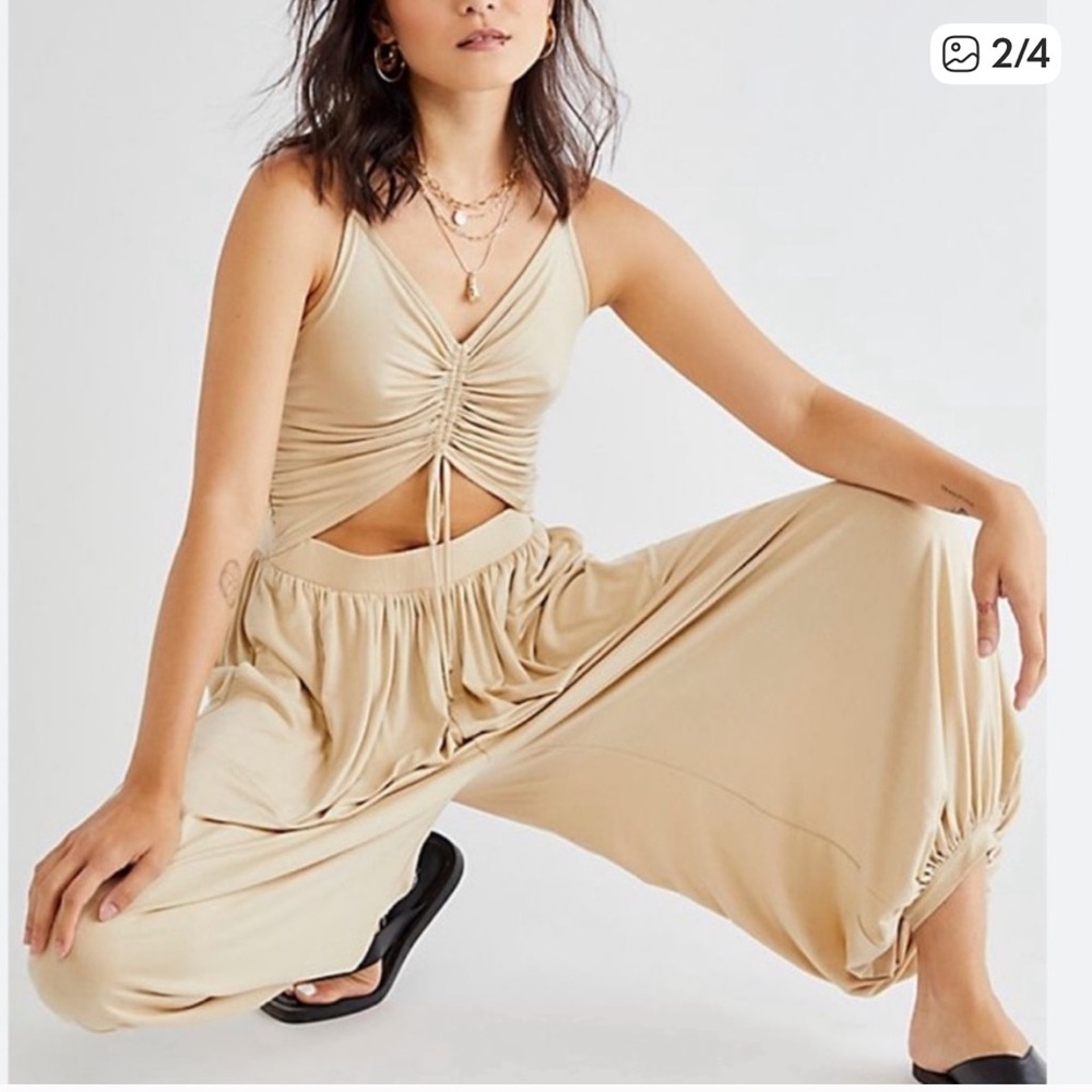 Free People FP Beach Weekend Chill-Out Ruched Harem Cut Out Jumper jumpsuit S - Picture 2 of 9